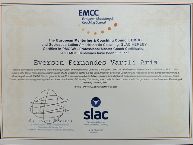 Certificado de Everson Varoly: Professional Master Coach