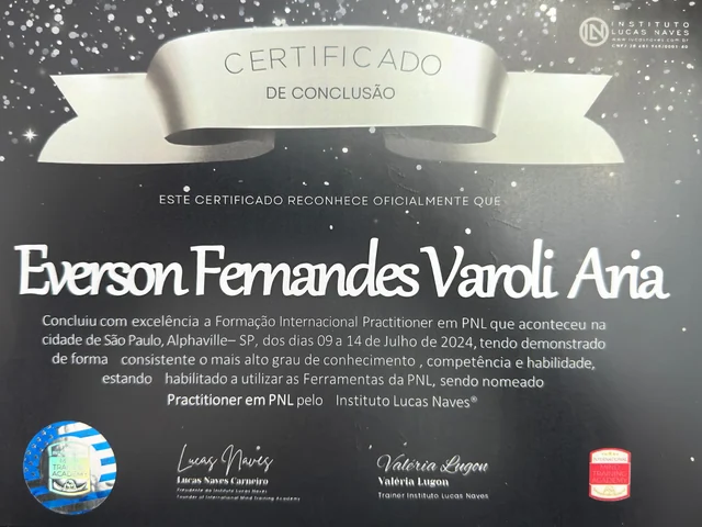 Certificado de Everson Varoly: Practitioner em PNL